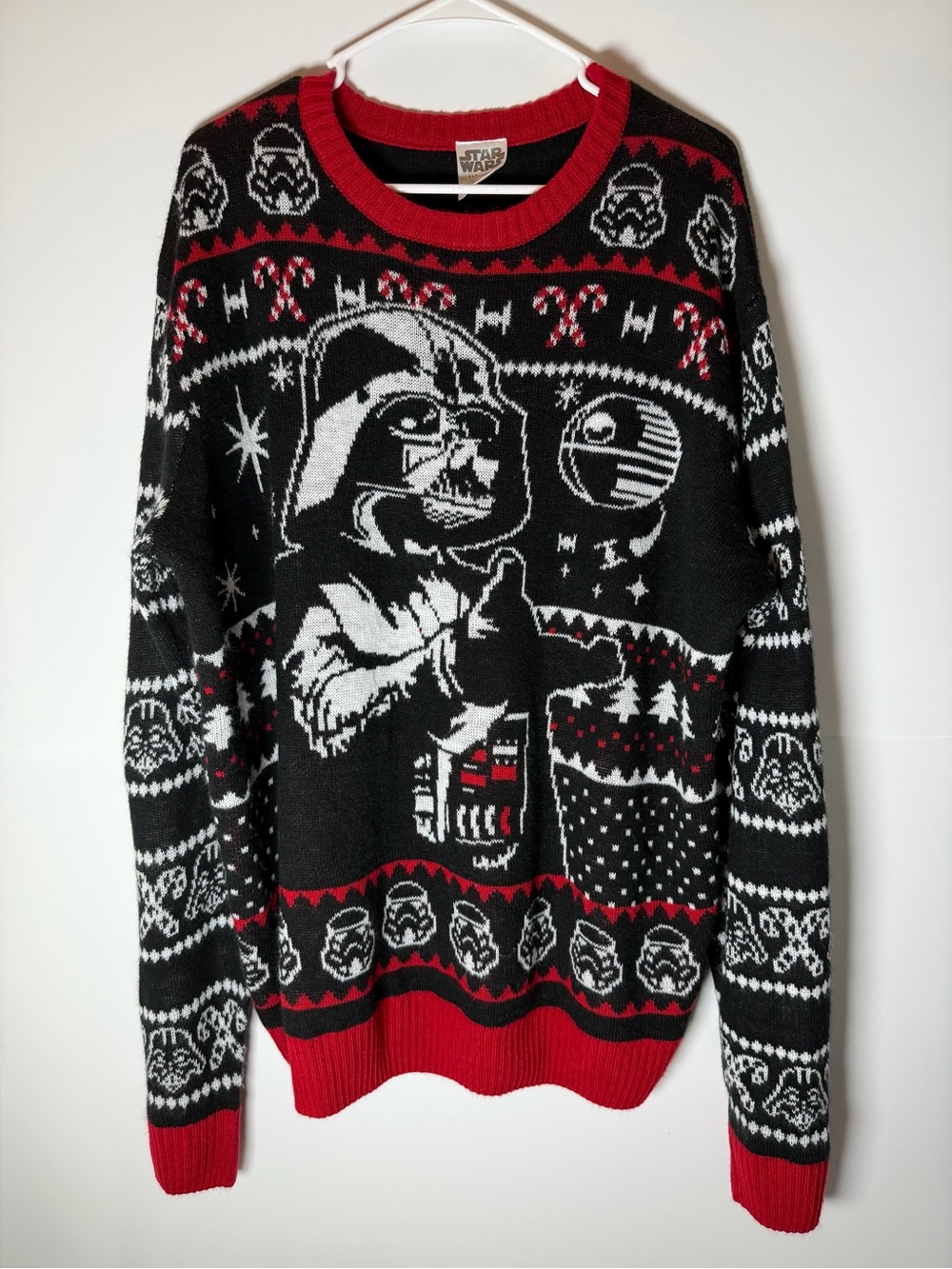 Star Wars Men's Black, Red & White Darth Vader Holiday Crewneck Sweater